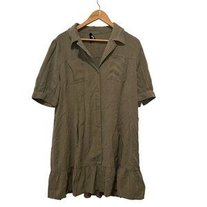 Paige Green Collared Short-Sleeve Ruffled Button-Up Shirt  Mini Dress Women's Si